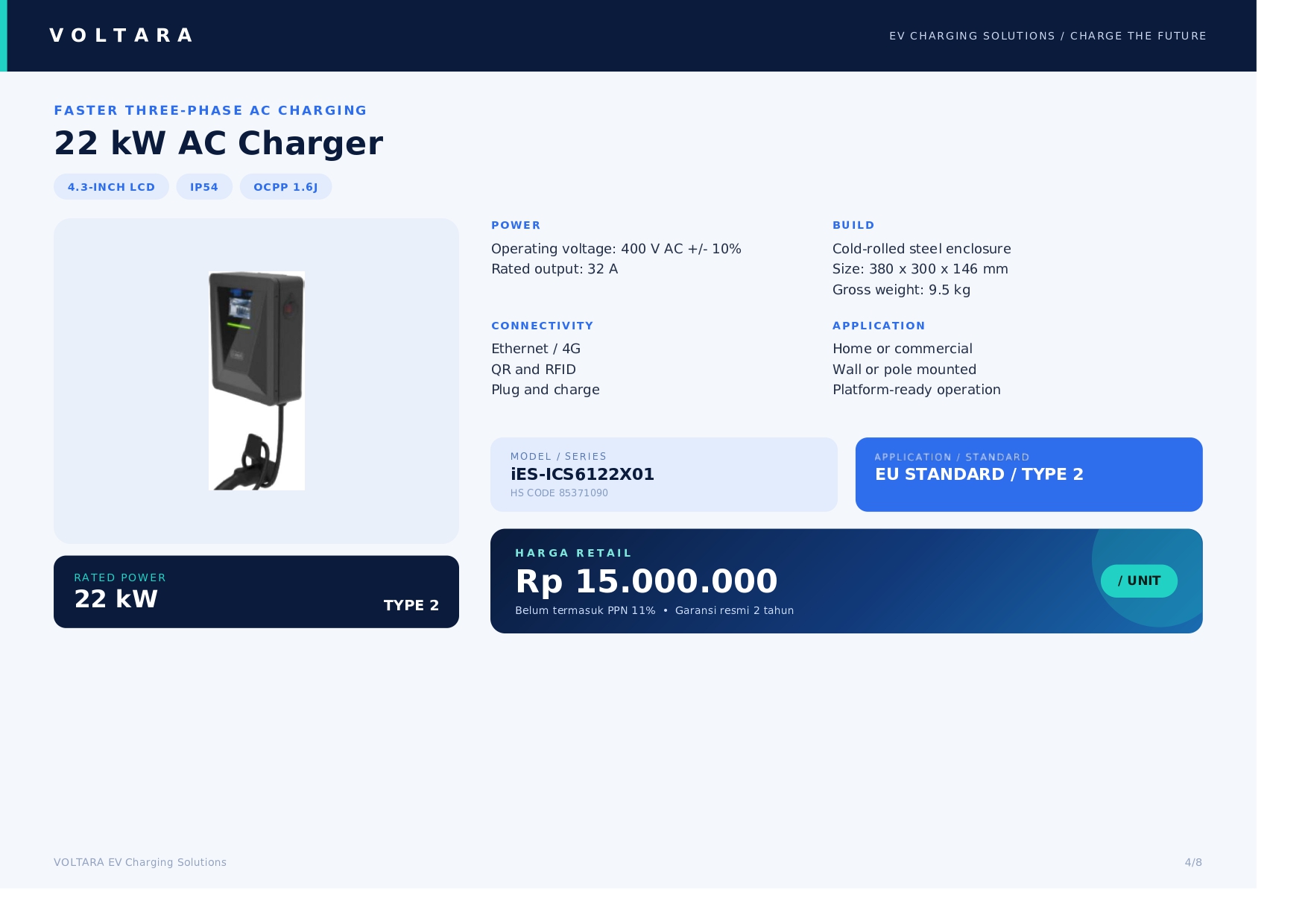 22 kW AC Charger Voltara